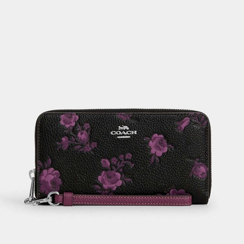 Coach Long Zip Around Wallet With Purple Floral Print